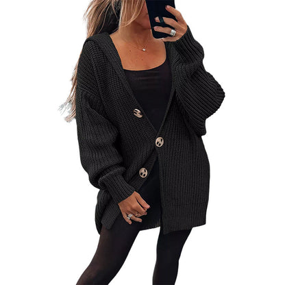 Damen Grobstrickjacke | Oversize Schnitt & Elegante Holzknöpfe
