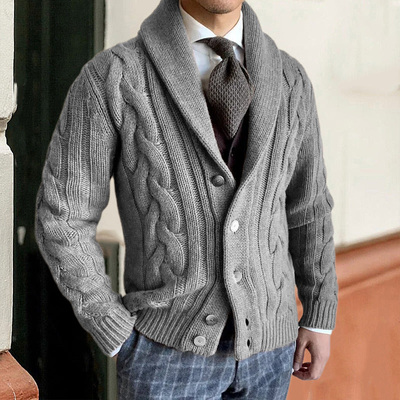 Chunky Knit Cardigan Herren | Grobstrickjacke mit elegantem Zopfdesign & modernem Kragen