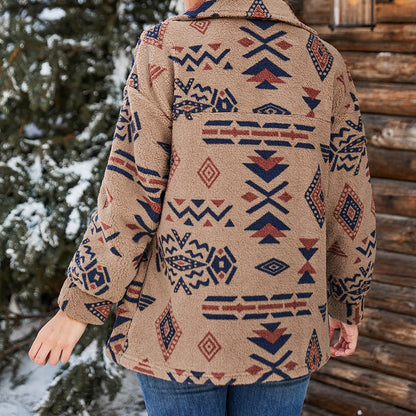 Franka | Damen Teddy Jacke Oversized Fit mit Muster & Reverskragen