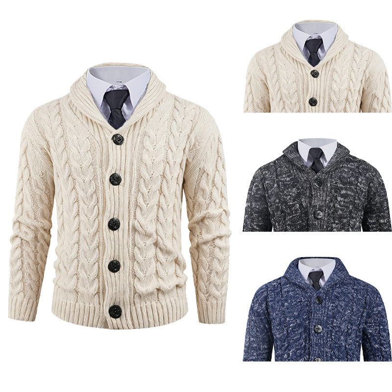 Herren Strickjacke mit Zopfmuster und Schickem Schalkragen | Warme & Stylische Männerjacke