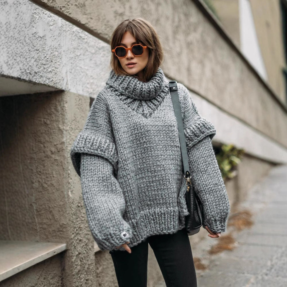 Dorit | Damen Oversize Strickpullover mit Rollkragen, Chunky Knit & gerippten Ärmeln
