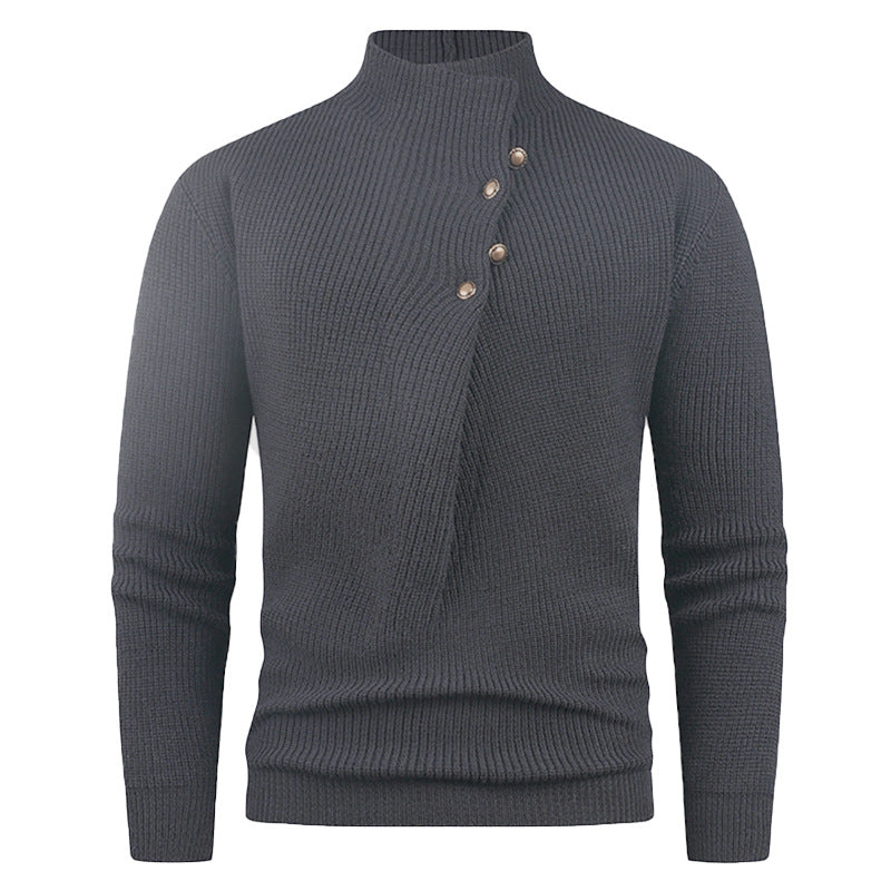 Herren Strickpullover mit asymmetrischem Kragen & Holzknöpfen | Stylischer Baumwollpullover