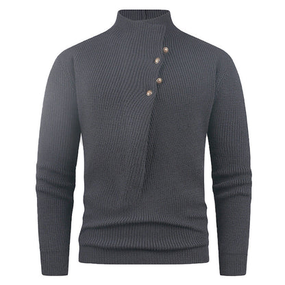 Herren Strickpullover mit asymmetrischem Kragen & Holzknöpfen | Stylischer Baumwollpullover