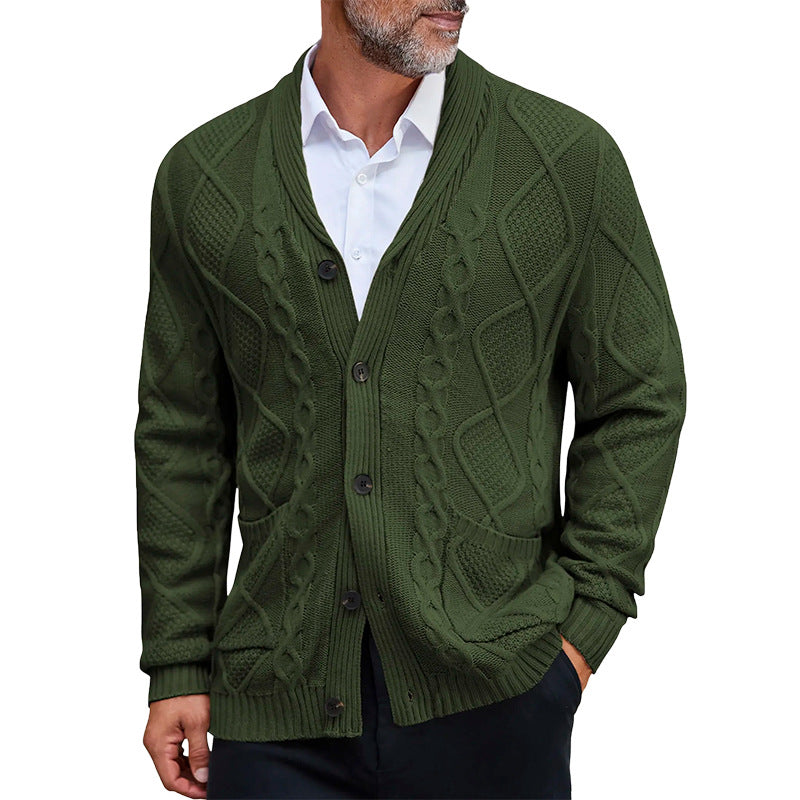 Chunky Knit Cardigan Herren | Grobstrickjacke mit elegantem Zopfmuster & praktischen Taschen