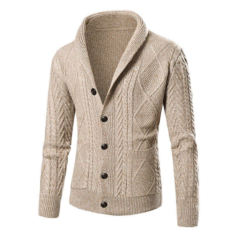 Herren Strickjacke mit Knöpfen, modernem Zopfmuster & aufgesetzten Taschen | Warme & Stylische Männerjacke