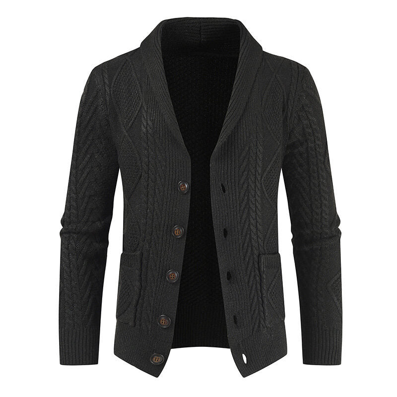 Herren Strickjacke mit Knöpfen, modernem Zopfmuster & aufgesetzten Taschen | Warme & Stylische Männerjacke
