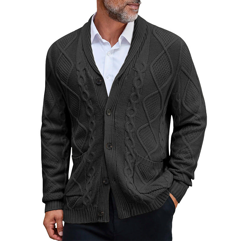Chunky Knit Cardigan Herren | Grobstrickjacke mit elegantem Zopfmuster & praktischen Taschen