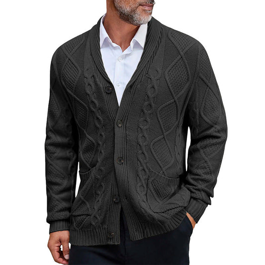 Chunky Knit Cardigan Herren | Grobstrickjacke mit elegantem Zopfmuster & praktischen Taschen
