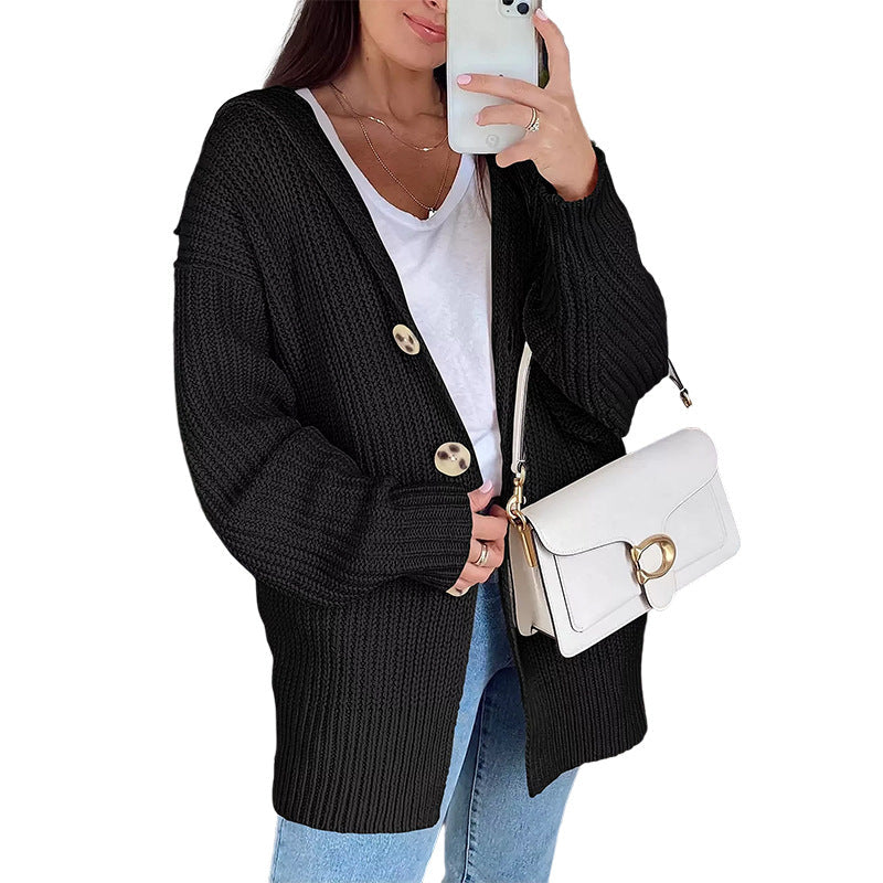 Damen Grobstrickjacke | Oversize Schnitt & Elegante Holzknöpfe