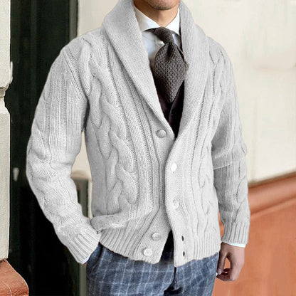 Chunky Knit Cardigan Herren | Grobstrickjacke mit elegantem Zopfdesign & modernem Kragen