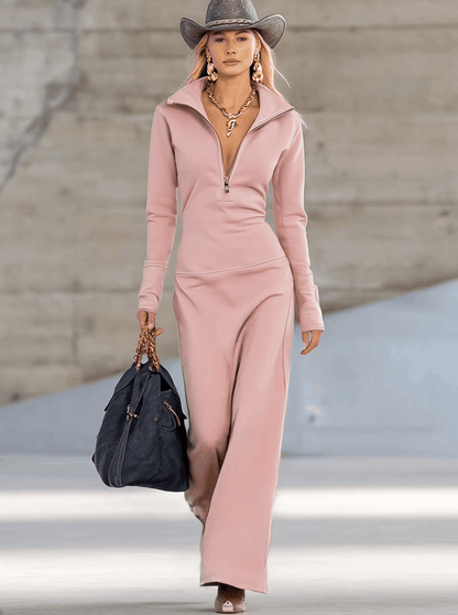 Damen Maxikleid mit Zip-Kragen | Figurbetontes Sommerkleid in eleganter Silhouette