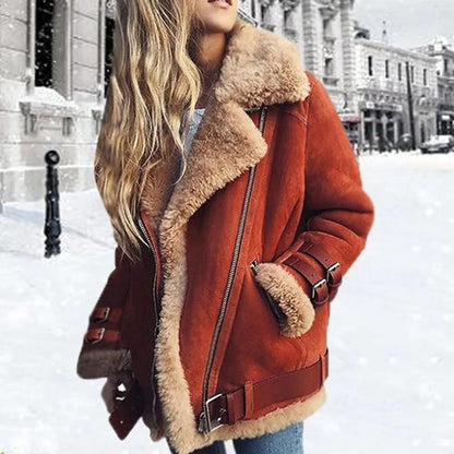 Premium Lammvelours-Jacke | Lederjacke mit Gürtel und Taschen