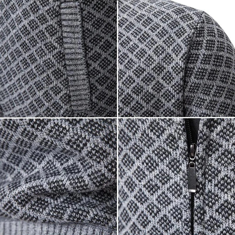 Herren-Kardigan mit Reißverschluss & elegantem Geometrie-Muster