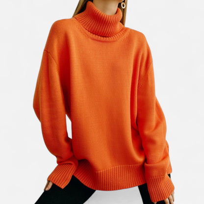 Elfrieda | Damen Oversized Rollkragenpullover – Weicher, Langer Strickpullover im Modernen Loose-Fit Look für Herbst & Winter