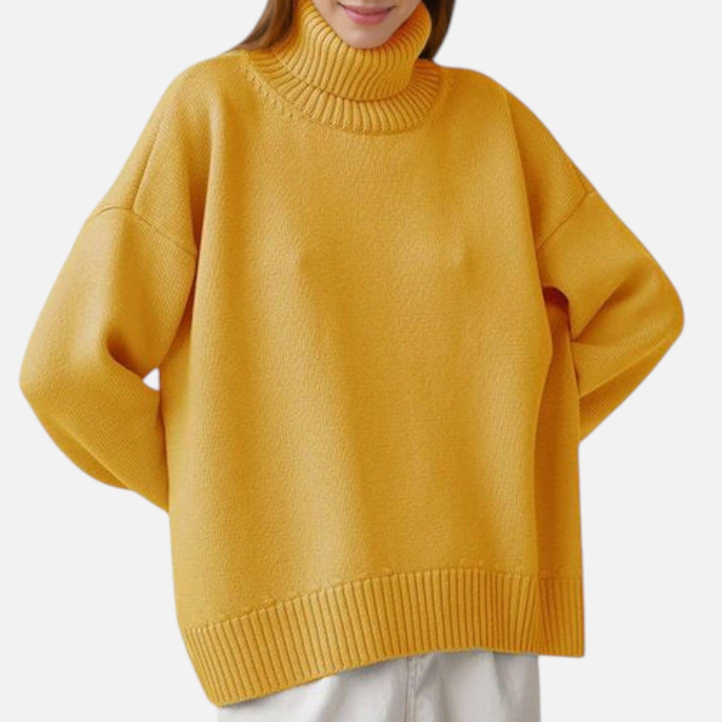 Elfrieda | Damen Oversized Rollkragenpullover – Weicher, Langer Strickpullover im Modernen Loose-Fit Look für Herbst & Winter