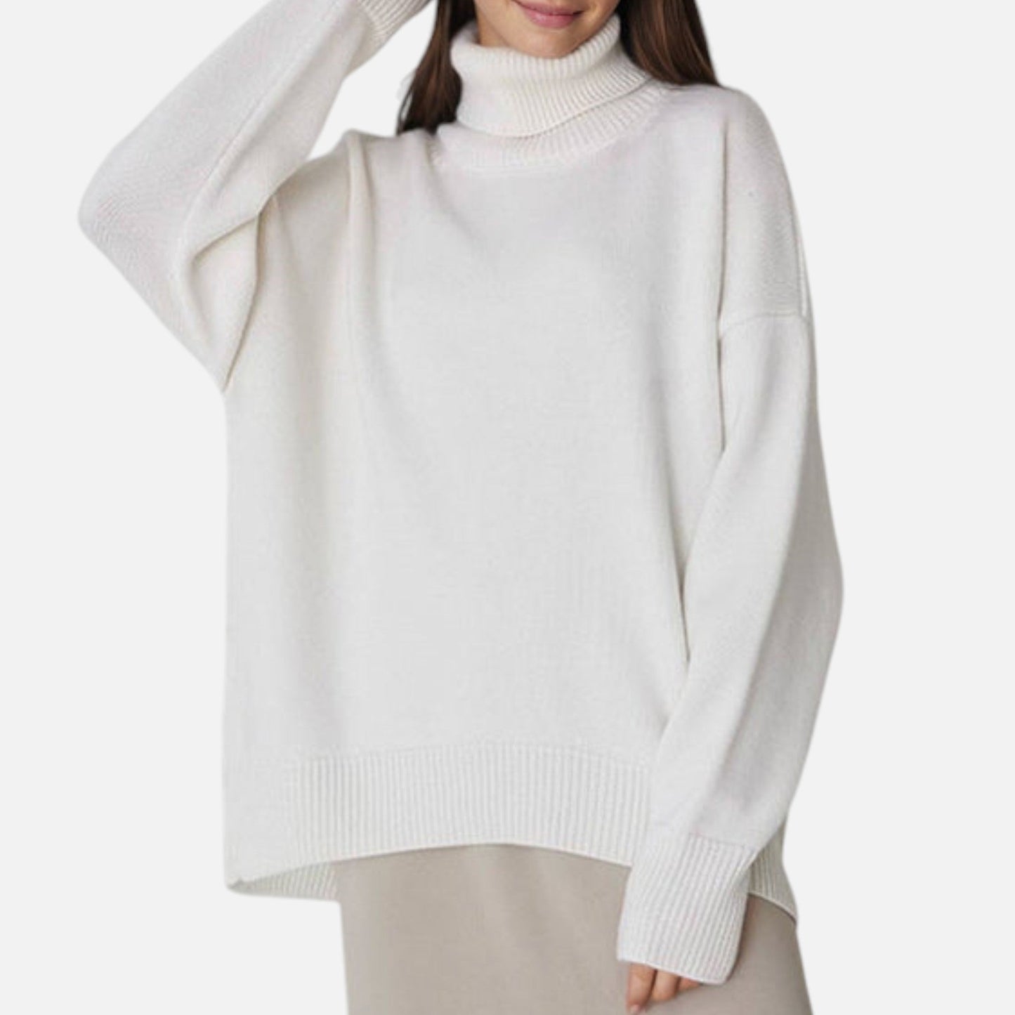 Elfrieda | Damen Oversized Rollkragenpullover – Weicher, Langer Strickpullover im Modernen Loose-Fit Look für Herbst & Winter