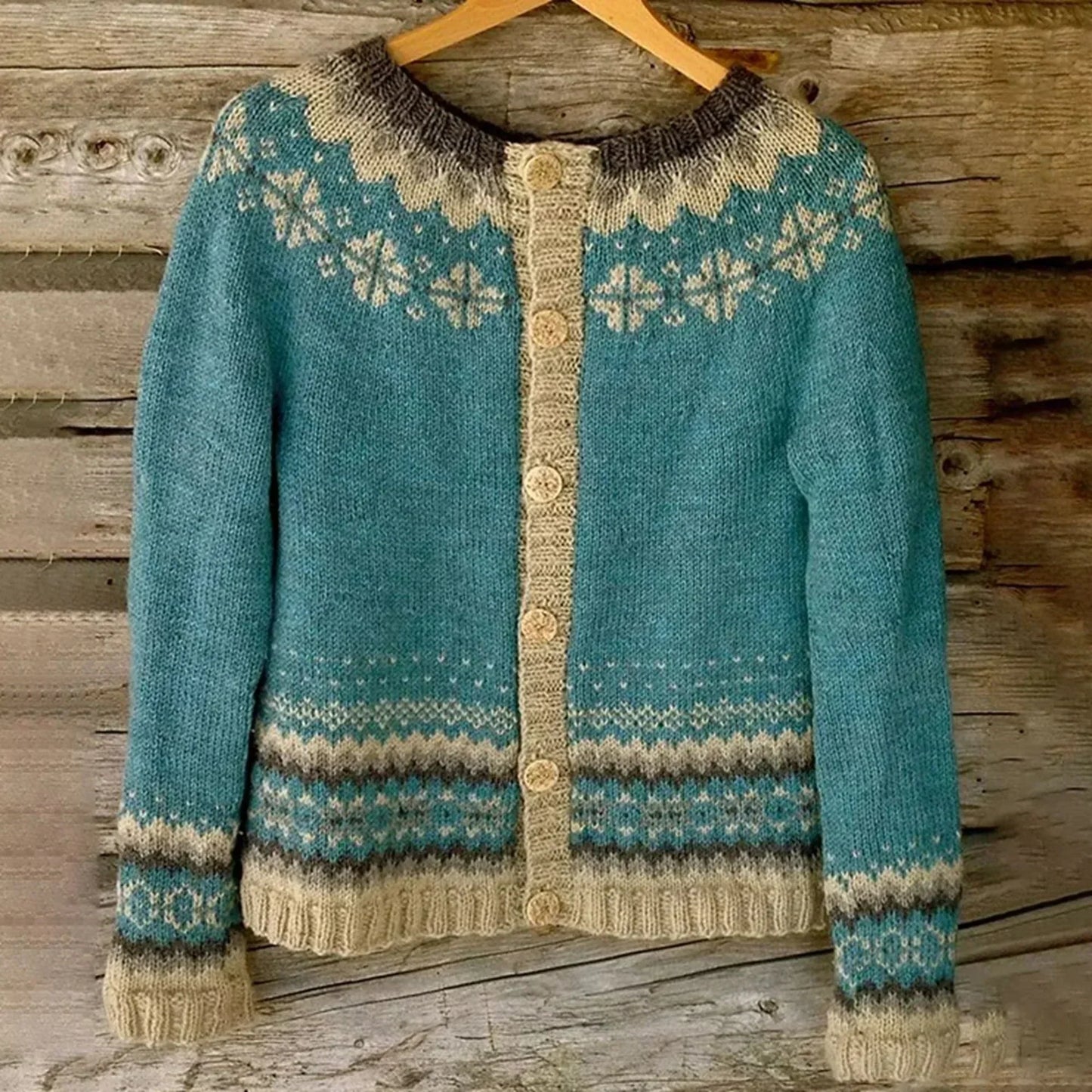 Strick Warme Norweger Strickjacke Damen | gemütliche Damenjacke mit Knopfverschluss