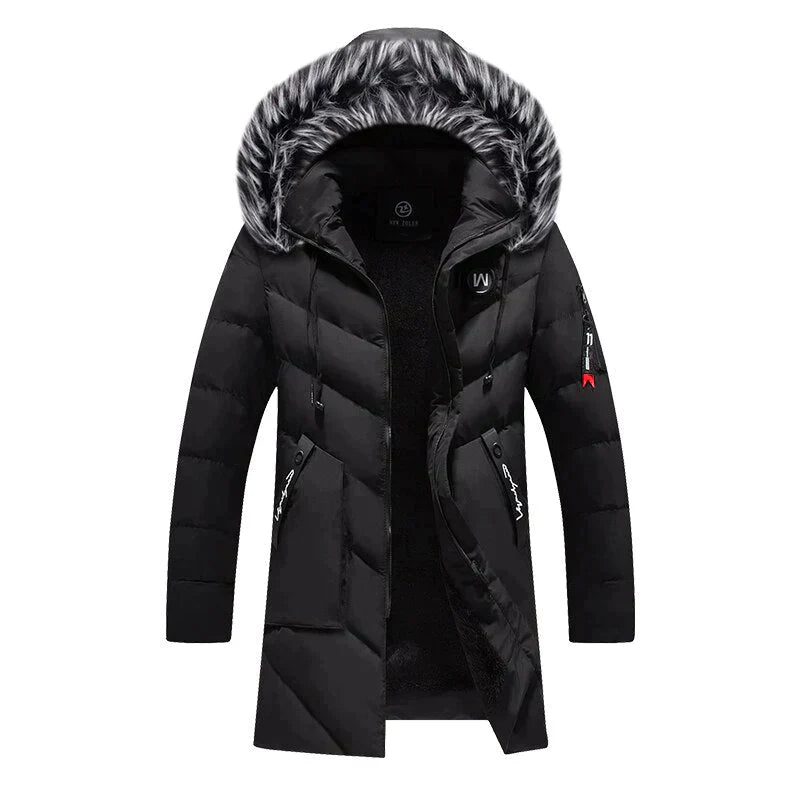 Miles | Herren Winterjacke mit Kapuze & Fleecefutter | Langer Steppmantel für kalte Tage