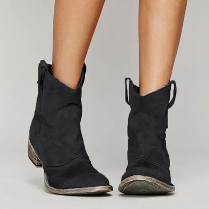 Zinovia | Damen Vintage Cowboy Stiefeletten mit spitzer Zehe und niedrigem Absatz