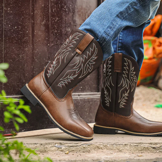 Lockwood | Herren Western Stiefel Mid-Calf mit Stickerei & klassischer Square-Toe