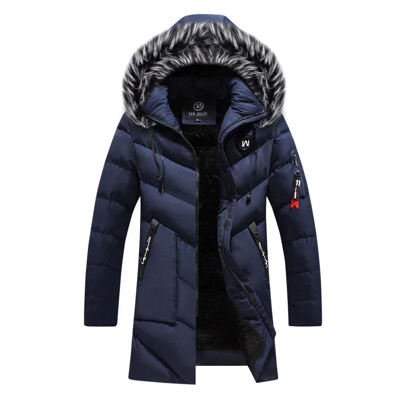 Miles | Herren Winterjacke mit Kapuze & Fleecefutter | Langer Steppmantel für kalte Tage