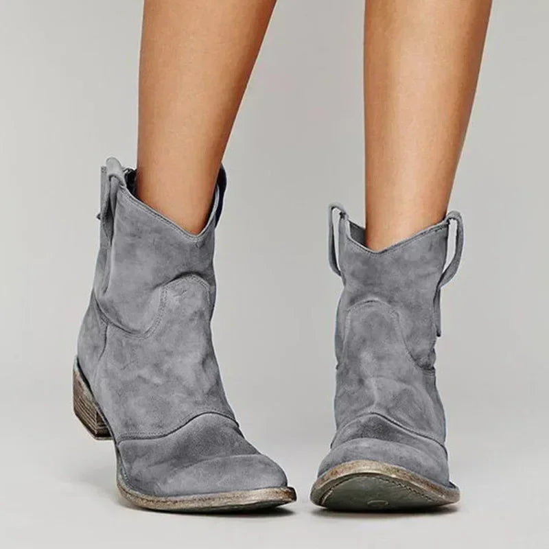 Zinovia | Damen Vintage Cowboy Stiefeletten mit spitzer Zehe und niedrigem Absatz