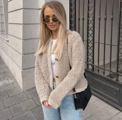 Damen Teddy-Strickjacke | Kuscheliger Casual-Look für Herbst & Winter