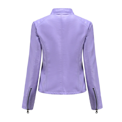 Elena| Damen Slim Fit Lederjacke, Full Zip mit Stehkragen