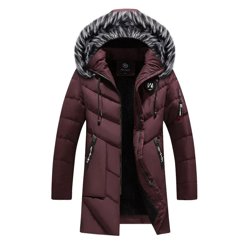 Miles | Herren Winterjacke mit Kapuze & Fleecefutter | Langer Steppmantel für kalte Tage