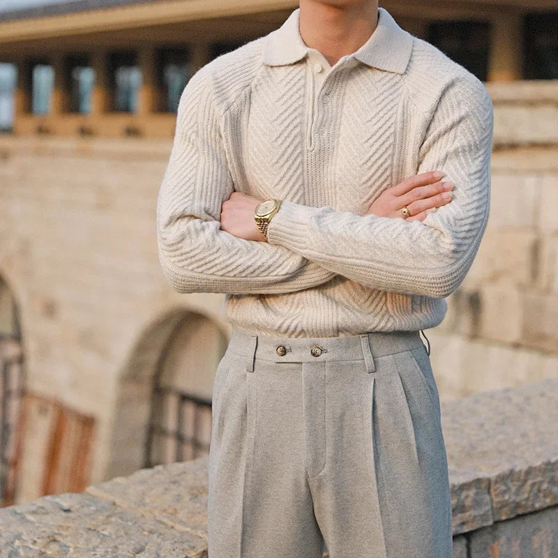 Eleganter Herren Kaschmir Strickpullover mit Polokragen – Luxuriös, Warm & Zeitlos