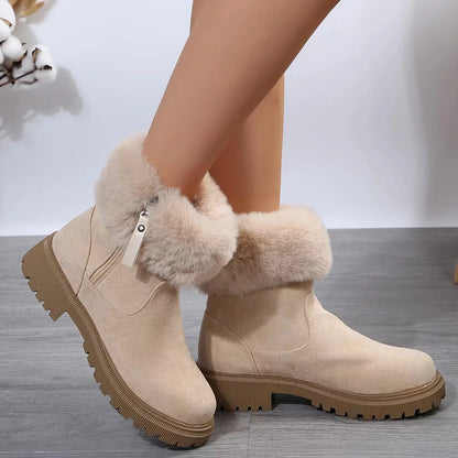 Leona | Damen Hochwertige Ankle Boots mit Seitlichem Reißverschluss und Fell-Details