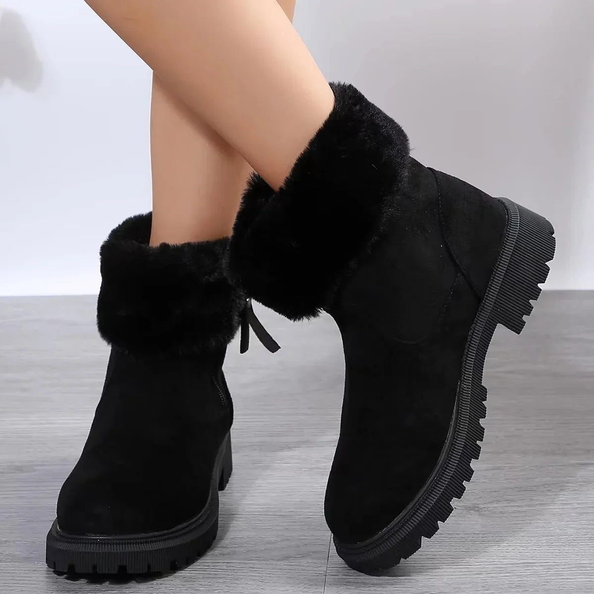 Leona | Damen Hochwertige Ankle Boots mit Seitlichem Reißverschluss und Fell-Details