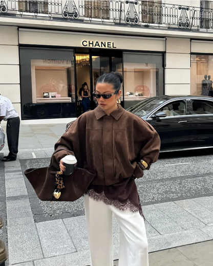 Oversized Velours Damenjacke | Lässige Herbst-Eleganz mit Minimal-Design