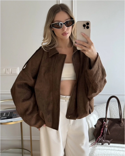 Oversized Velours Damenjacke | Lässige Herbst-Eleganz mit Minimal-Design