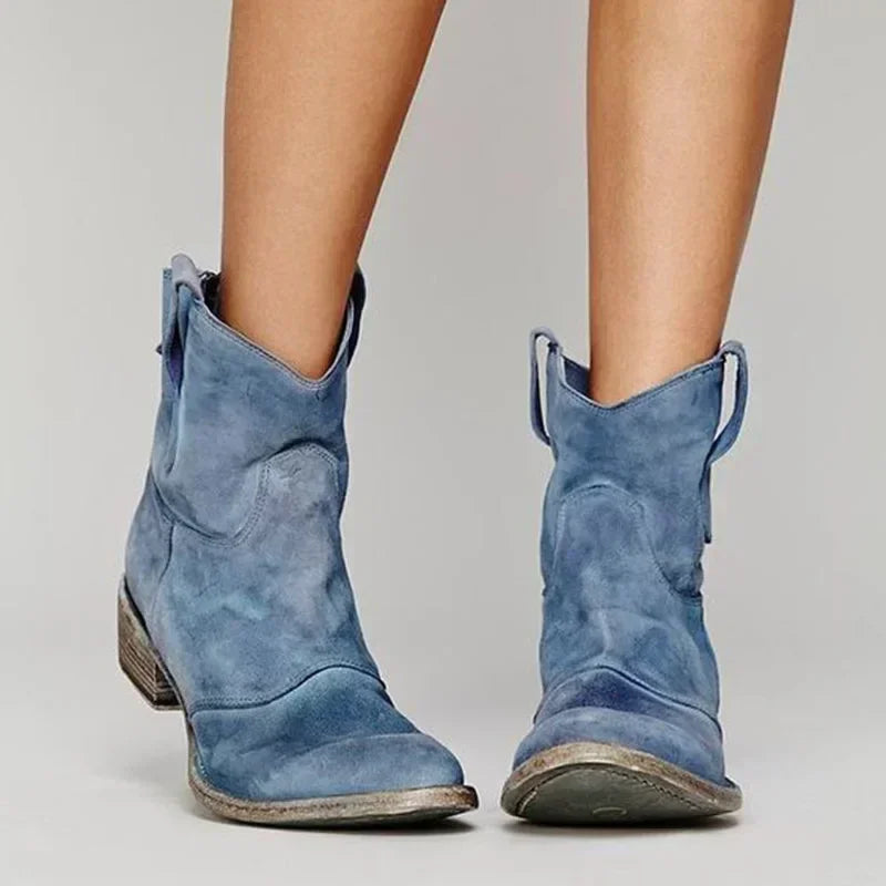 Zinovia | Damen Vintage Cowboy Stiefeletten mit spitzer Zehe und niedrigem Absatz