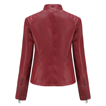Elena| Damen Slim Fit Lederjacke, Full Zip mit Stehkragen