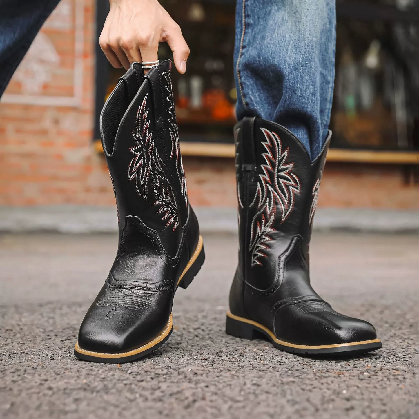 Lockwood | Herren Western Stiefel Mid-Calf mit Stickerei & klassischer Square-Toe