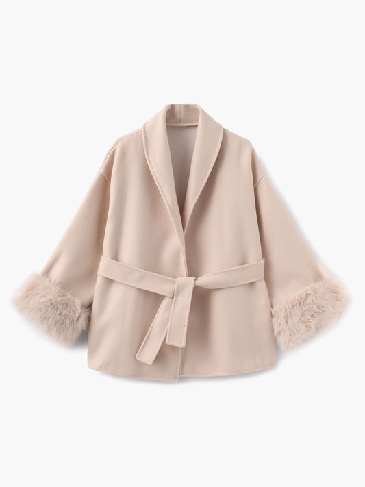 Wickelmantel Damen mit Fellärmeln | Eleganter Herbststyle für City & Office