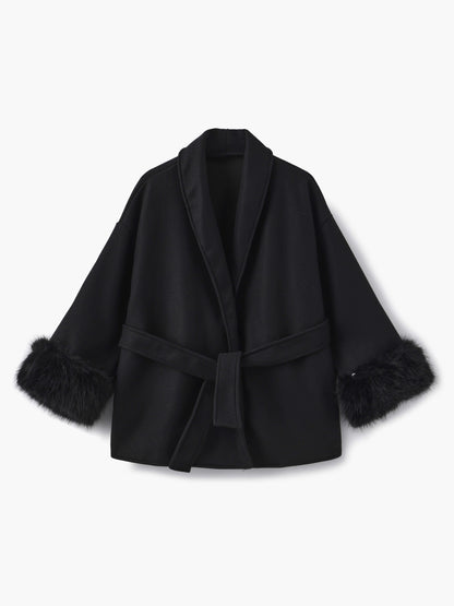 Wickelmantel Damen mit Fellärmeln | Eleganter Herbststyle für City & Office