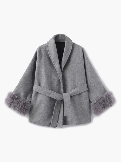 Wickelmantel Damen mit Fellärmeln | Eleganter Herbststyle für City & Office