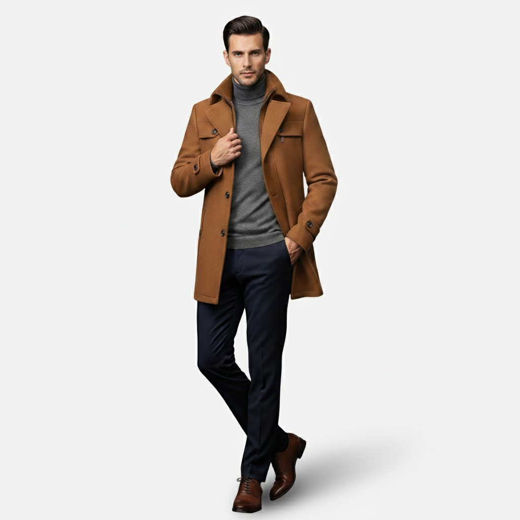 Herren Wool Blend Trench Coat | Elegante Wärme & Moderner Schnitt
