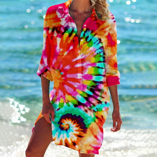 Damen Hemdkleid in A-Linie – Florales Sommerdesign & Luftiger Komfort