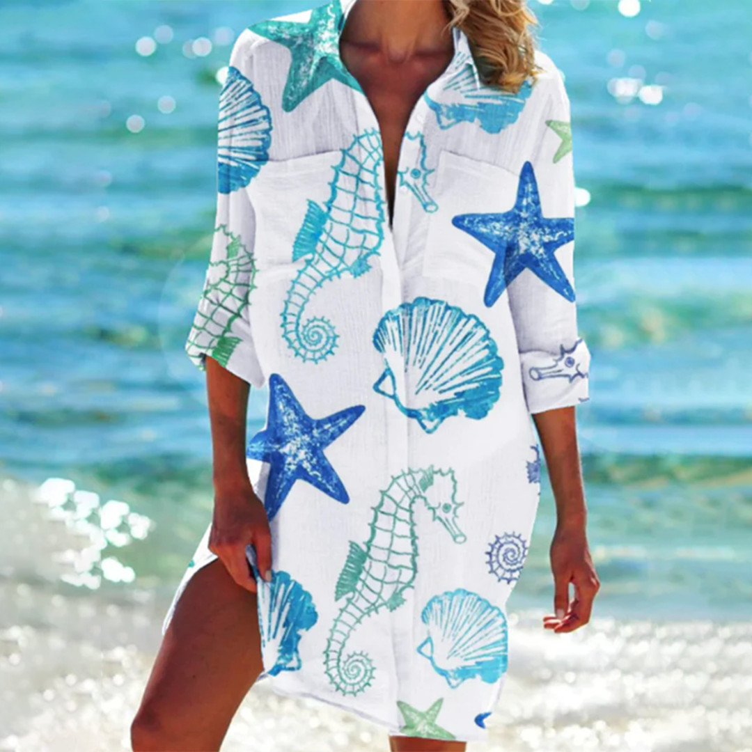 Damen Hemdkleid in A-Linie – Florales Sommerdesign & Luftiger Komfort