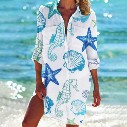 Damen Hemdkleid in A-Linie – Florales Sommerdesign & Luftiger Komfort