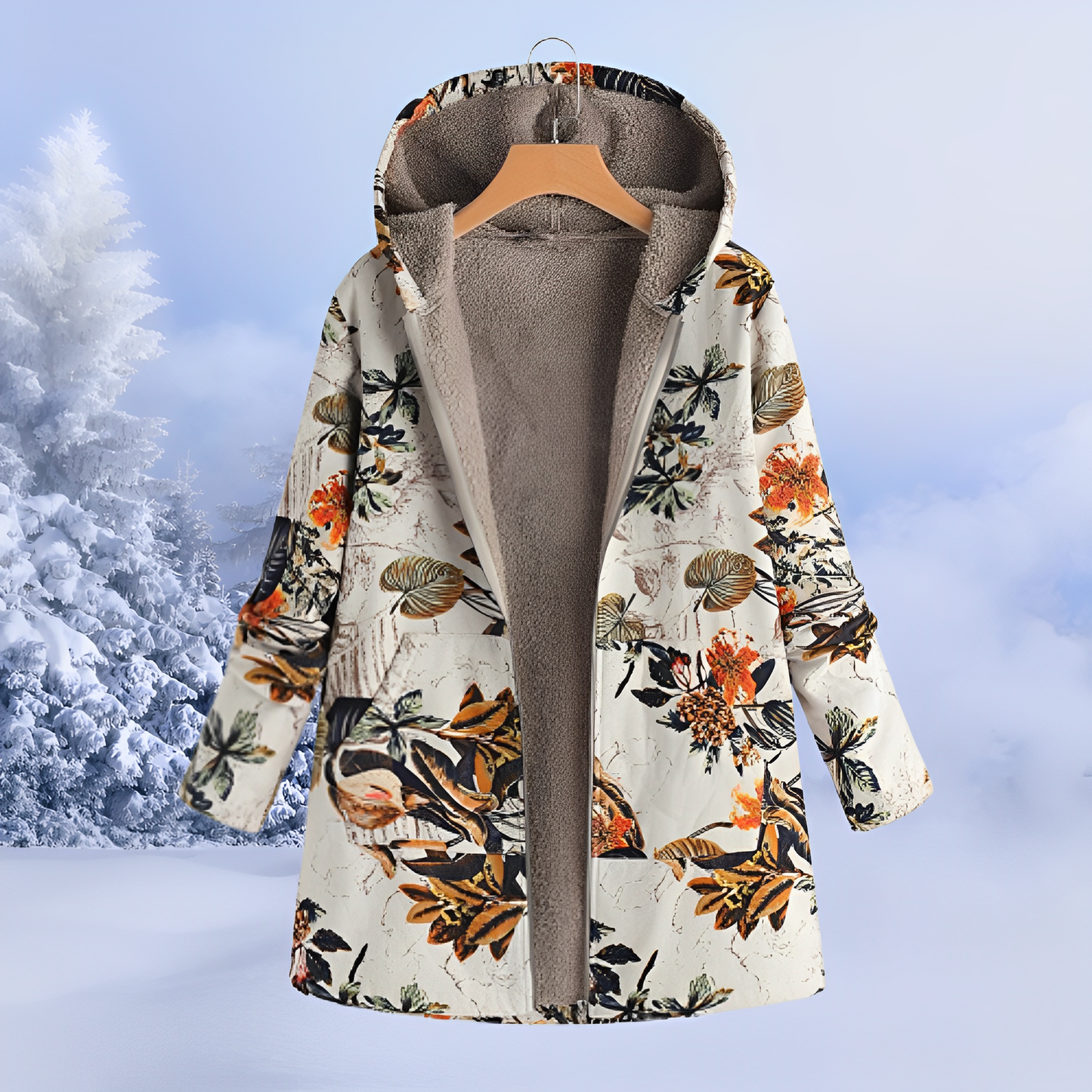 Damen-Winterjacke mit weichem Teddyfutter & Ethno-Muster