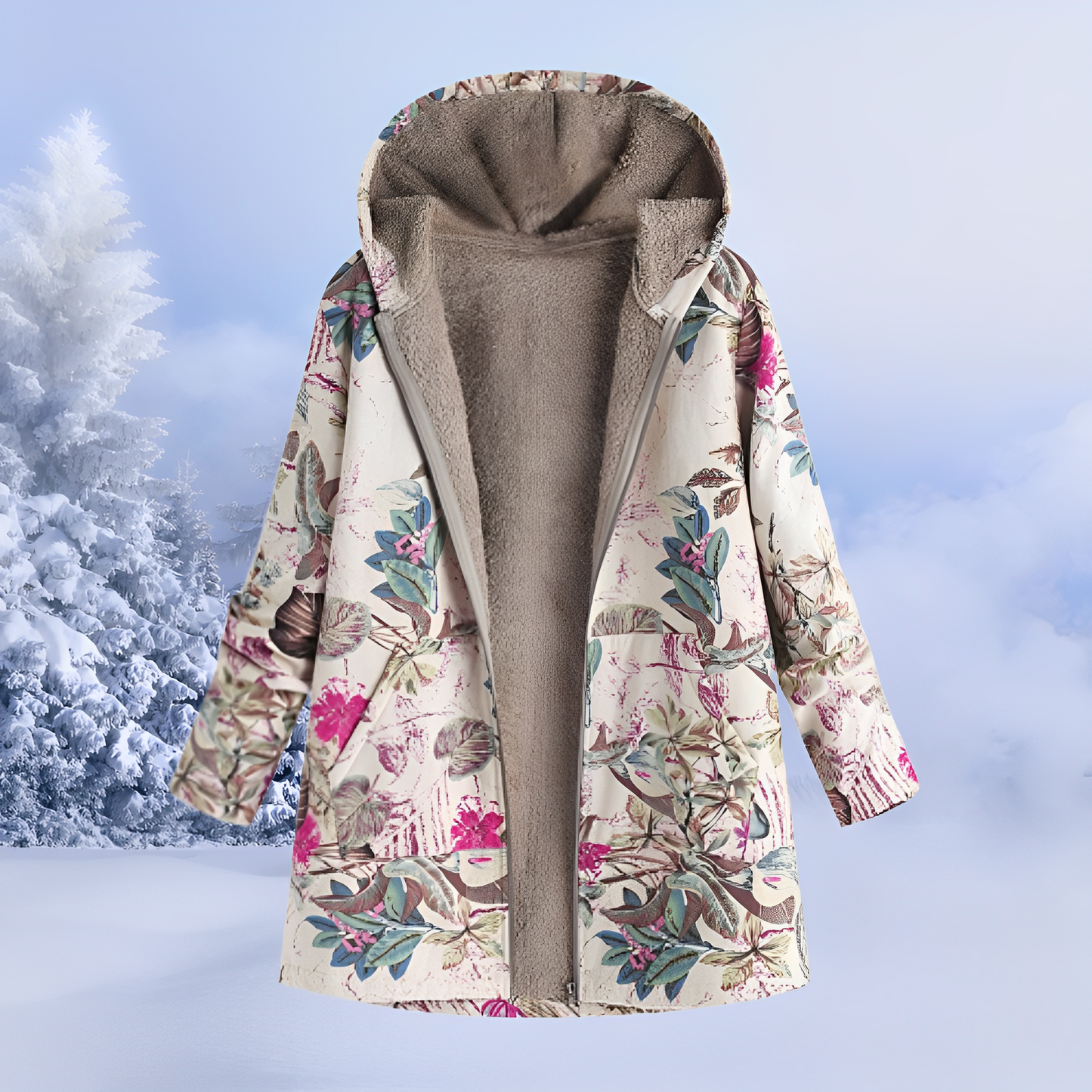 Damen-Winterjacke mit weichem Teddyfutter & Ethno-Muster