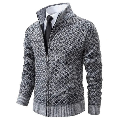 Herren-Kardigan mit Reißverschluss & elegantem Geometrie-Muster