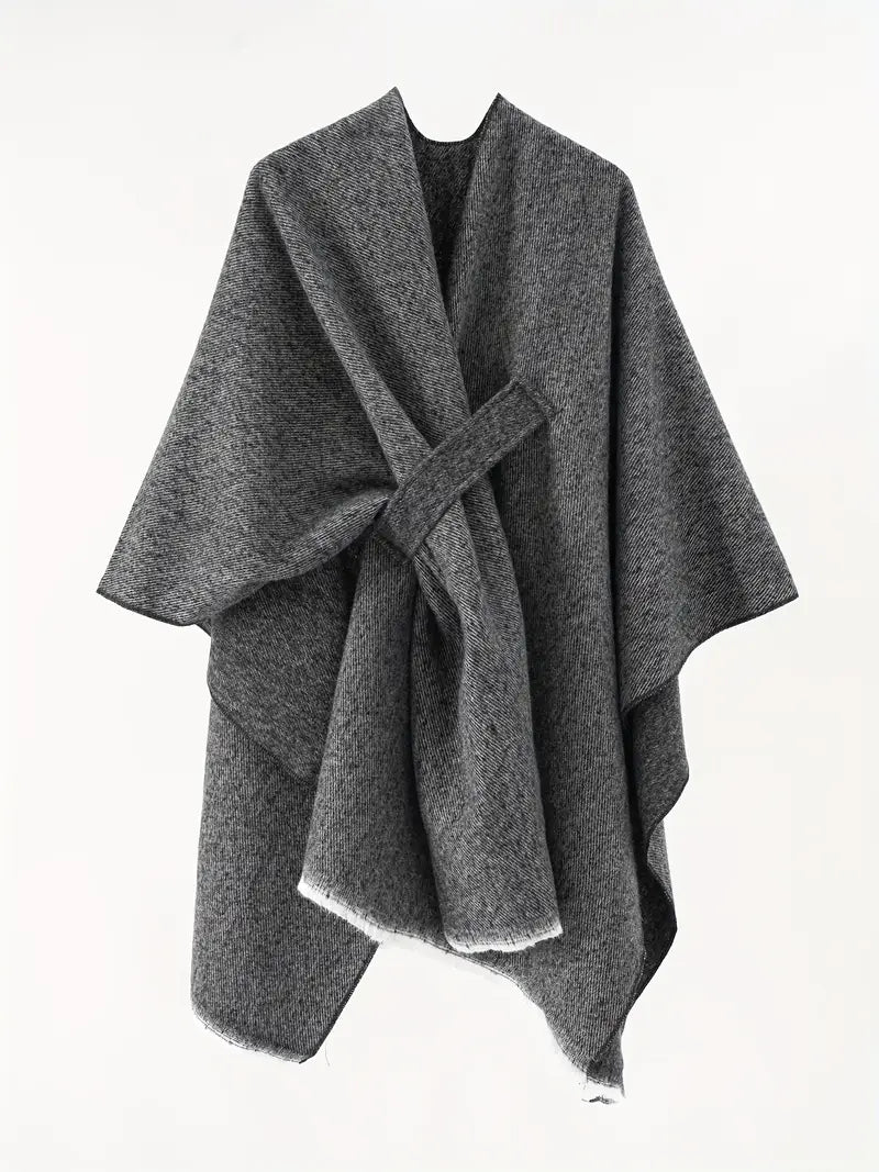 Inga | Women’s Asymmetrical Drape Shawl – Oversized Wickelcape mit Bindegürtel für Herbst & Winter