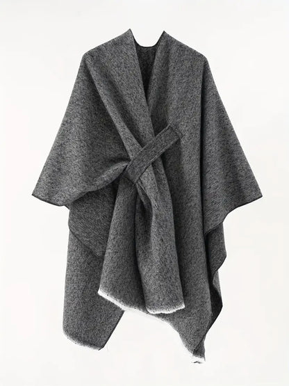 Inga | Women’s Asymmetrical Drape Shawl – Oversized Wickelcape mit Bindegürtel für Herbst & Winter