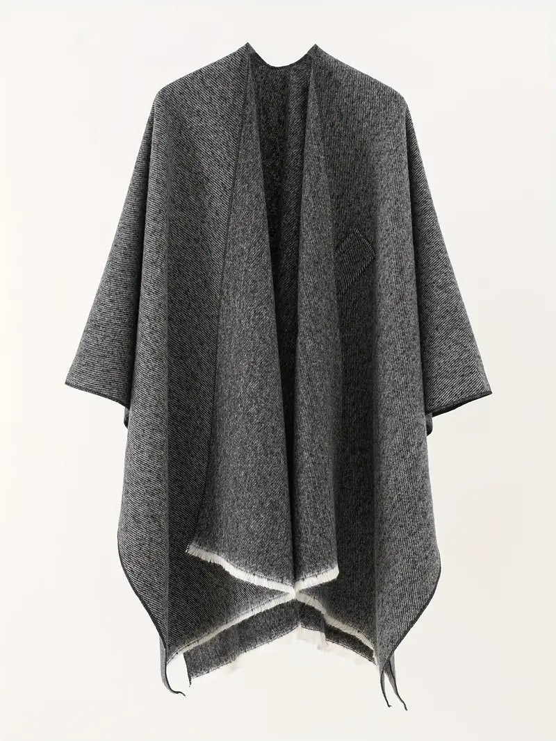 Inga | Women’s Asymmetrical Drape Shawl – Oversized Wickelcape mit Bindegürtel für Herbst & Winter
